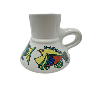 Rare Vintage Feltman Langer 1987 No Spill Wide Bottom Coffee Fish Mug Catrinka